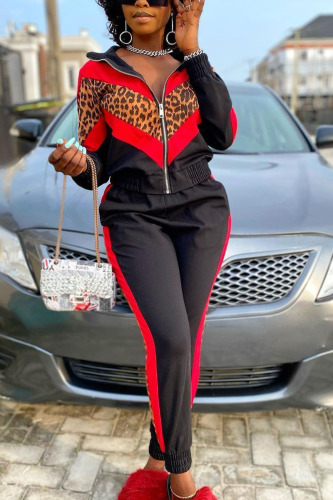Black Sportswear Twilled Satin Patchwork Print Patchwork Turndown Collar Long Sleeve Regular Sleeve Regular Two Pieces