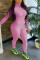 Pink Casual Long Sleeve Turtleneck Sports Jumpsuit