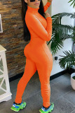 Orange Casual Long Sleeve Turtleneck Sports Jumpsuit