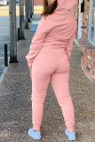 Pink Casual Sportswear Solid Patchwork Hooded Collar Long Sleeve Two Pieces