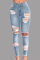 Light Blue Fashion Casual Solid Ripped Mid Waist Skinny Jeans