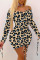 Blue Street Leopard Fold Oblique Collar Dresses