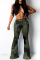 Green Fashion Camouflage Print Flared Trousers