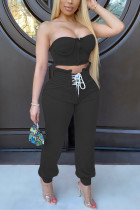 Black Sexy Fashion Strapless Top Trousers Set