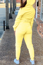 Yellow Casual Sportswear Solid Patchwork Hooded Collar Long Sleeve Two Pieces