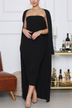 Black Fashion Sexy Solid Cardigan Long Sleeve Two Pieces