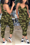 Grey Sexy Slip V-neck Camouflage Rompers