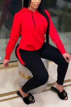 Red Fashion Casual Solid Basic Hooded Collar Long Sleeve Two Pieces