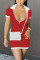 Red Fashion Sexy Solid Split Joint V Neck Short Sleeve Dress