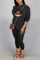 Black Sportswear Print Patchwork O Neck Long Sleeve Two Pieces