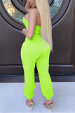 Fluorescent green Sexy Fashion Strapless Top Trousers Set