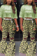 Yellow Fashion Camouflage Print Flared Trousers