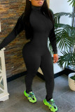 Black Casual Long Sleeve Turtleneck Sports Jumpsuit