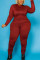Wine Red Fashion Casual Solid Basic O Neck Regular Jumpsuits