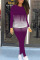 Purple Fashion Casual Gradual Change Print Basic Hooded Collar Long Sleeve Two Pieces