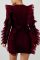 Wine Red Fashion Solid Split Joint O Neck A Line Dresses