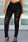 Black Fashion Casual Solid Ripped Mid Waist Skinny Jeans