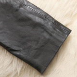 Black Fashion Patchwork Long Sleeves Faux Fur Coat