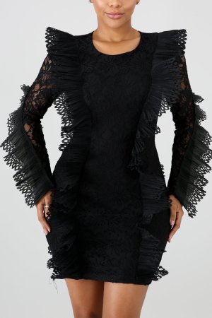 Black Fashion Solid Patchwork O Neck A Line Dresses