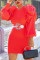 Red Fashion Casual Solid Split Joint O Neck Pencil Dresses (Without Belt)