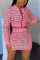 Pink Elegant Print Split Joint O Neck Long Sleeve Two Pieces