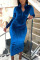 Blue Fashion Street Adult Pleuche Solid Patchwork O Neck Long Sleeve Mid Calf Long Sleeve Dress Dresses