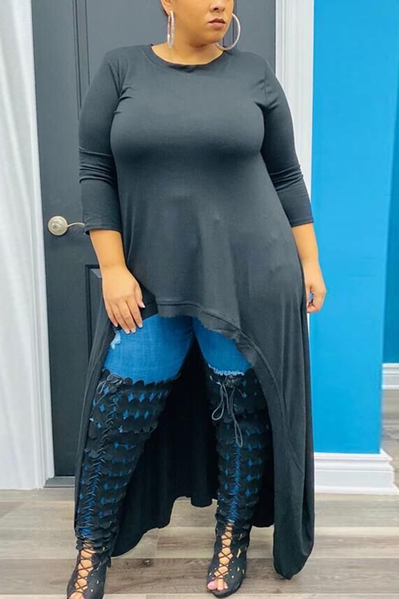 

Black Fashion Casual Plus Size Irregular Long Sleeve Dress