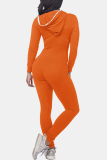 Orange Fashion Casual Solid Basic Hooded Collar Skinny Jumpsuits