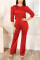 Wine Red Fashion Casual Solid Basic O Neck Regular Jumpsuits