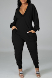 Black Sexy Solid V Neck Plus Size