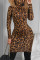 Brown Fashion Sexy Print Basic Turtleneck Printed Dress