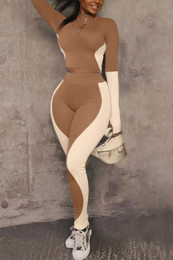 Coffee Sportswear Solid Long Sleeve Two Pieces