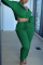 Dark green Fashion Sexy Adult Polyester Solid Split Joint Hooded Collar Long Sleeve Regular Sleeve Short Two Pieces