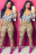 As Show Polyester OL Print ruffle Two Piece Suits pencil Half Sleeve  Two-piece Pants Set
