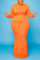 Orange Fashion Casual Plus Size Solid Basic Turtleneck Long Sleeve Dress