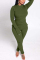 Army Green Casual Solid Basic Half A Turtleneck Long Sleeve Two Pieces
