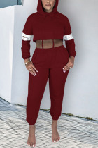 Wine Red Work Daily Solid Hooded Collar Two Pieces