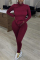 Wine Red Casual Solid Basic Turtleneck Long Sleeve Two Pieces
