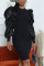 Black Fashion Sexy Print Patchwork O Neck A Line Dresses