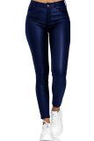 Blue Fashion Casual Solid Pants Skinny Trousers