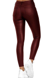 Wine Red Fashion Casual Solid Pants Skinny Trousers
