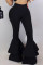 Black Fashion Casual Solid Pants Boot Cut Mid Waist Trousers
