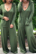 Green Elastic Fly Mid Solid Loose Pants Jumpsuits & Rompers