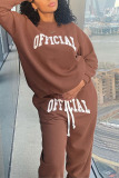 Brown Sportswear Print Letter O Neck Long Sleeve Two Pieces