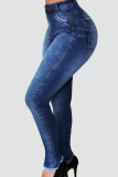 Dark Blue Fashion Casual High Waist Jeans