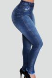 Dark Blue Fashion Casual High Waist Jeans