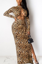 multicolor Sexy Leopard O Neck Dresses