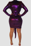 Purple Sexy Fashion Slim V-neck Dress