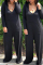 Black Elastic Fly Mid Solid Loose Pants Jumpsuits & Rompers