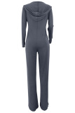 Grey Elastic Fly Mid Solid Loose Pants Jumpsuits & Rompers
